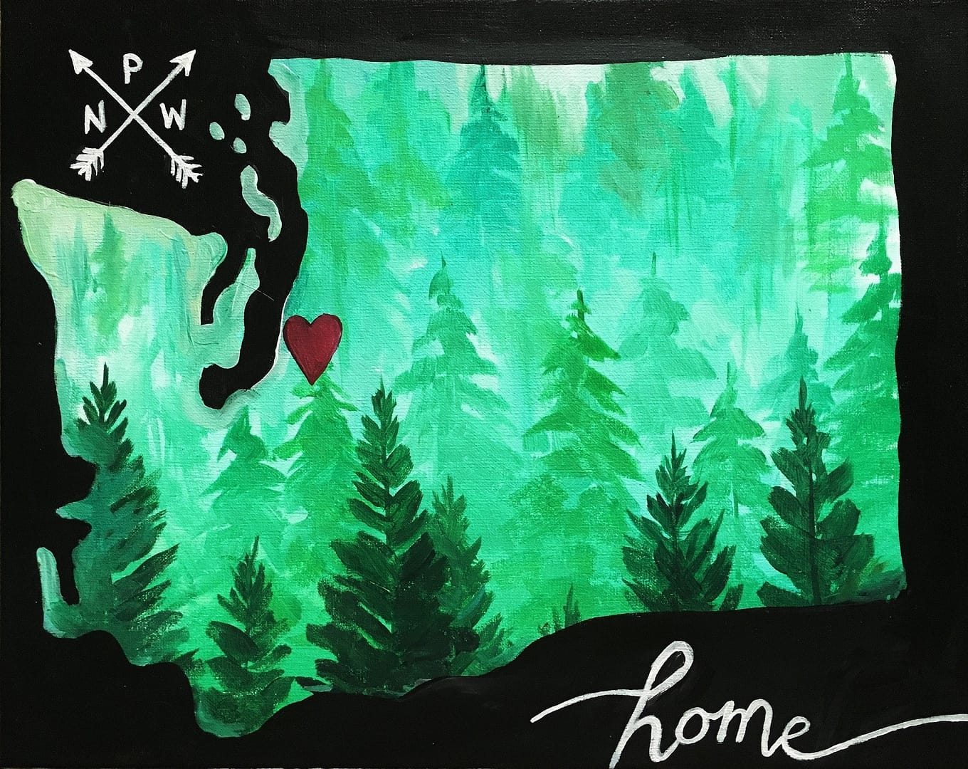 PNW Love | Washington State Template | DIY Art Kit for Wine and Paint at Home