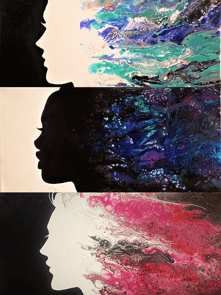 paint and pour - lady's template. Paint Pouring technique class Uncorked Canvas paint and sip events.