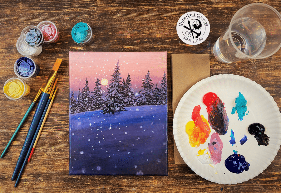 Winter forest with snow paint and sip kit
